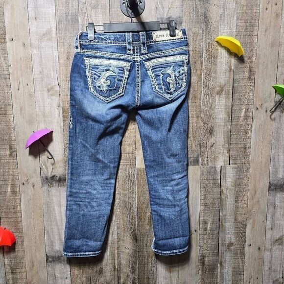 Rock Revival Nancy Crop Patch Ripped Embellished Straight Leg Jeans - Picture 2 of 6